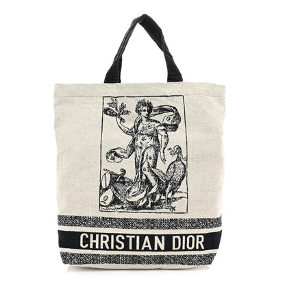 Christian Dior Canvas Print Cruise Tote Ivory Black 1 of 9