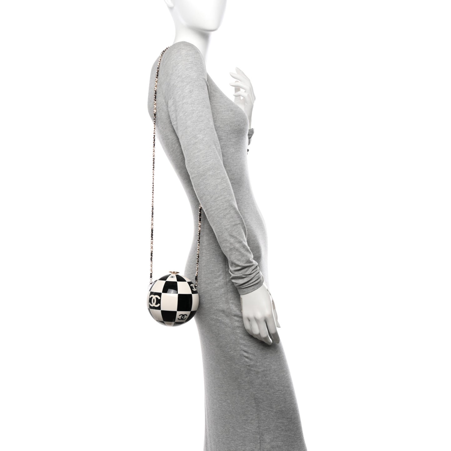 Resin Enamel CC Round Minaudiere Clutch Black White