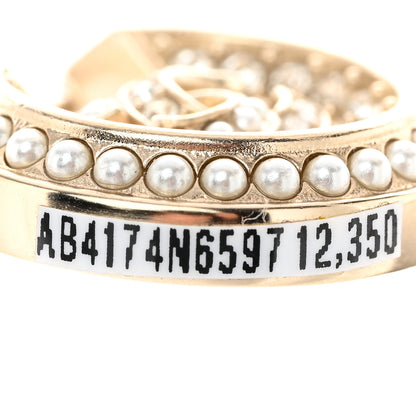 Chanel Metal Crystal Pearl CC Hoop Earrings Gold 5 of 5
