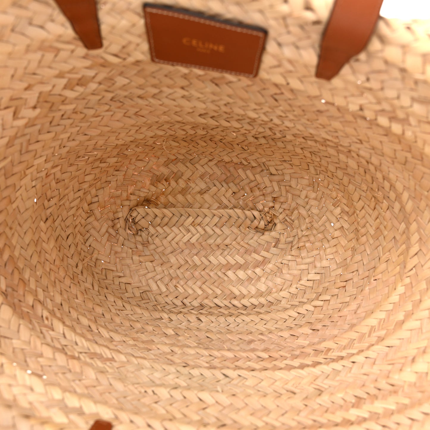 Raffia Calfskin Triomphe Medium Panier Tan