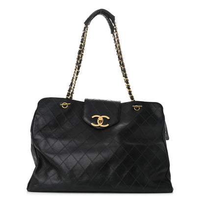 Chanel Calfskin Stitched XL Weekender Black 1 of 14
