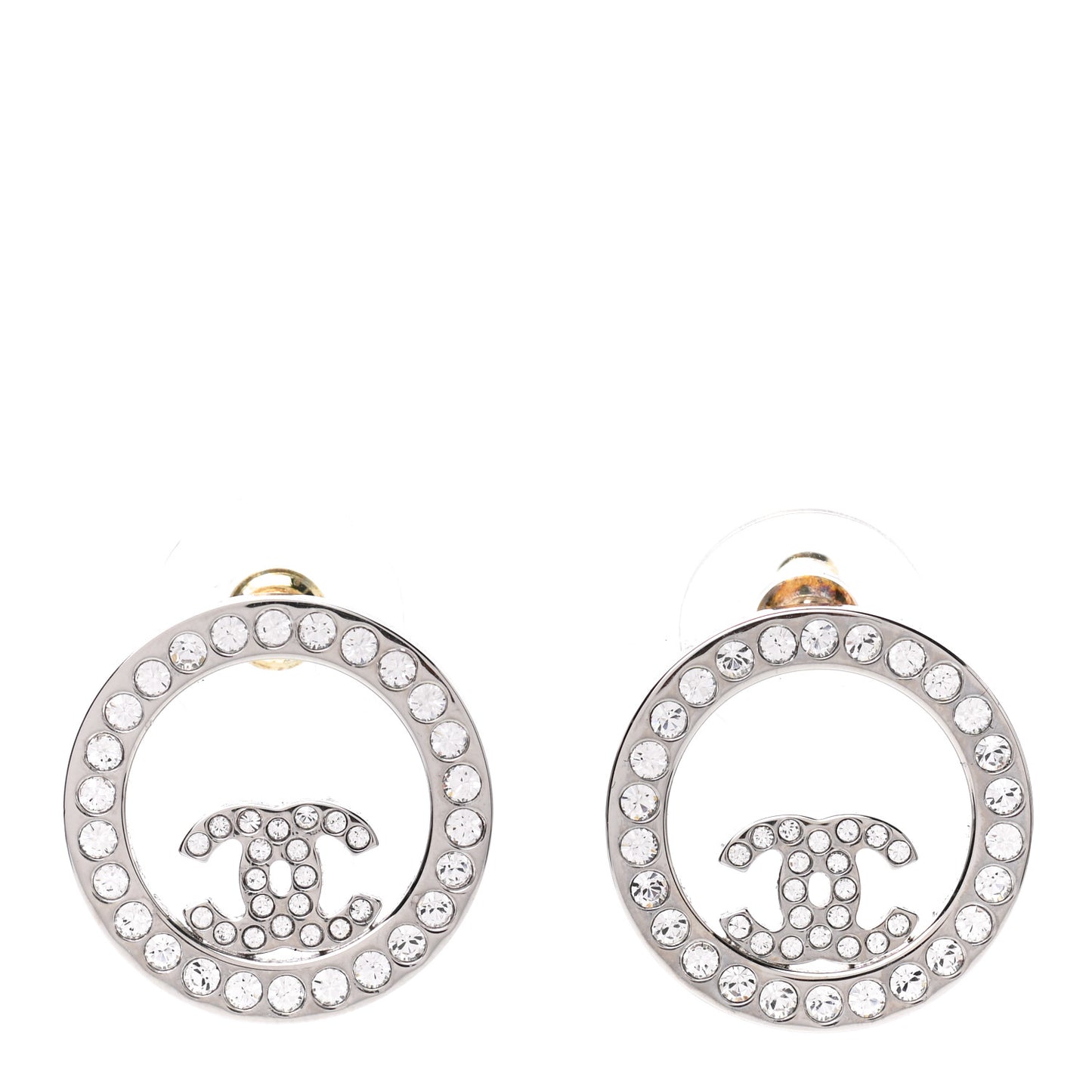 Crystal CC Round Earrings Silver