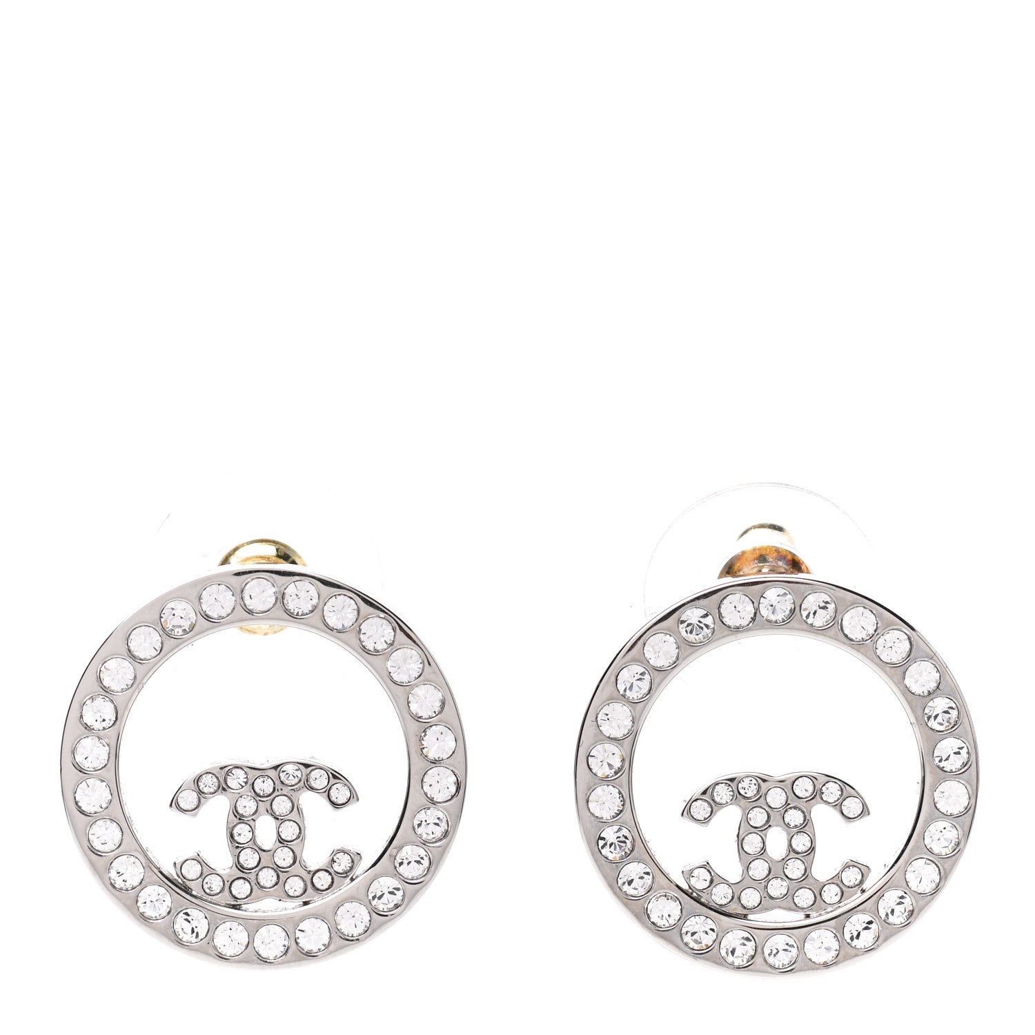 Chanel Crystal CC Round Earrings Silver 1 of 5
