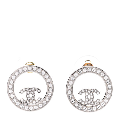 Chanel Crystal CC Round Earrings Silver 1 of 5