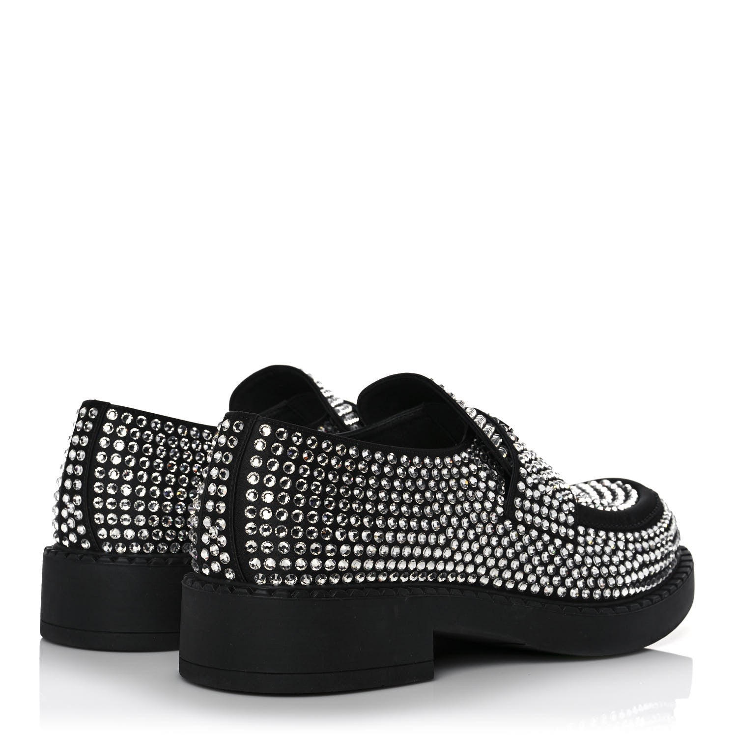 Prada Satin Crystal Metal Triangle Logo Mens Loafers 8 Crystal 4 of 9