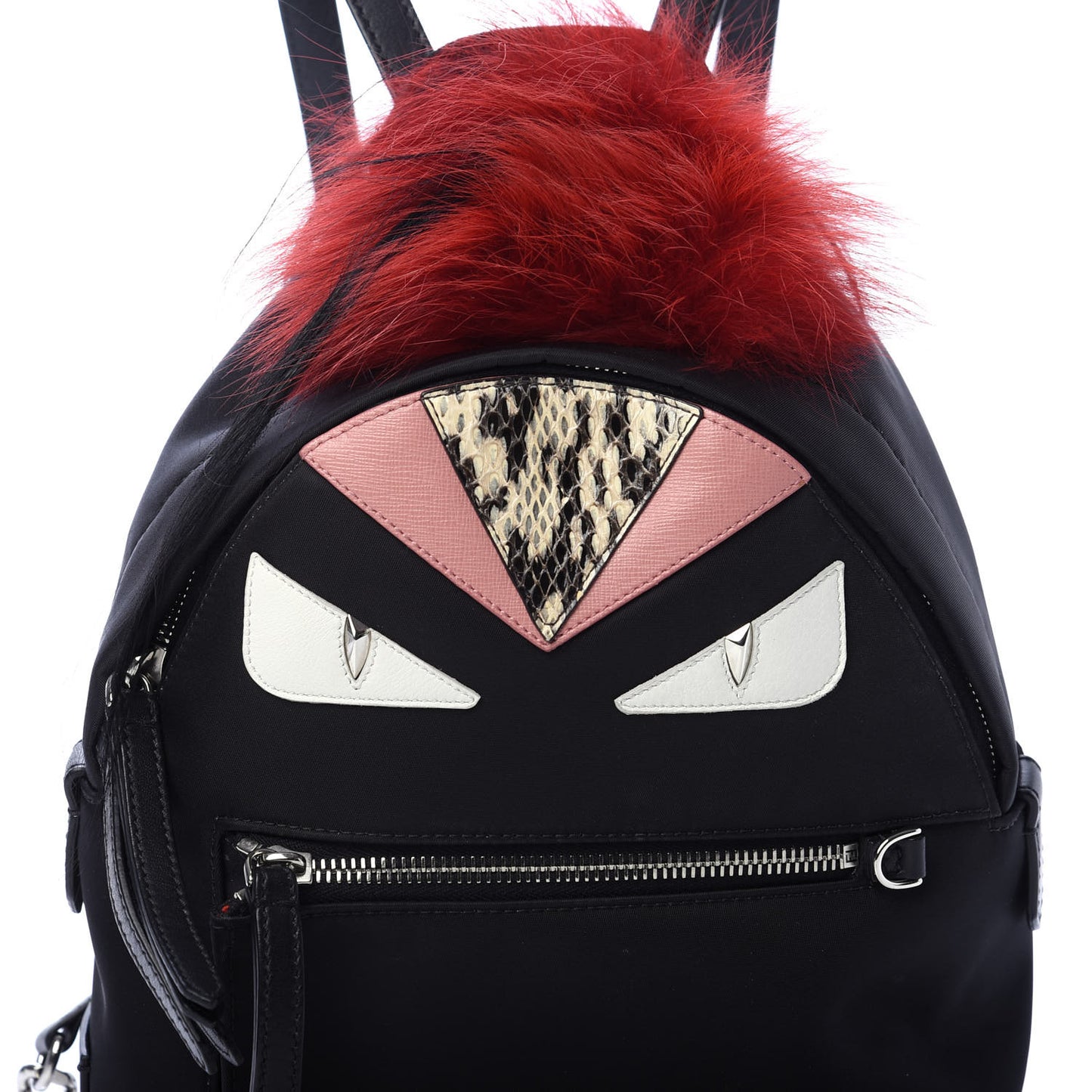Nylon Vitello Dolce Elaphe Fox Fur Monster Eyes Mini Backpack Black Natural Bordeaux Multicolor