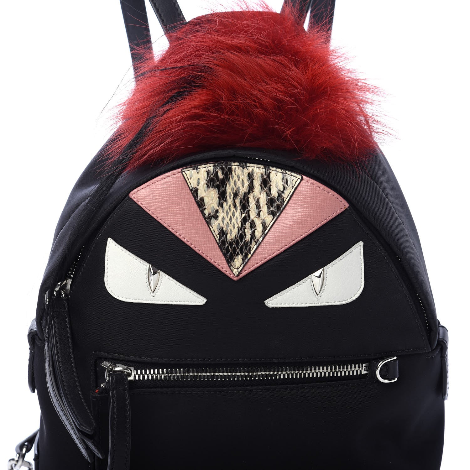 Fendi Nylon Vitello Dolce Elaphe Fox Fur Monster Eyes Mini Backpack Black Natural Bordeaux Multicolor 9 of 9