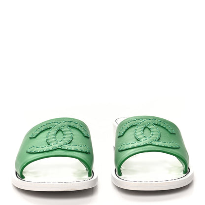 Chanel Calfskin CC Mules 39 Green White 2 of 8