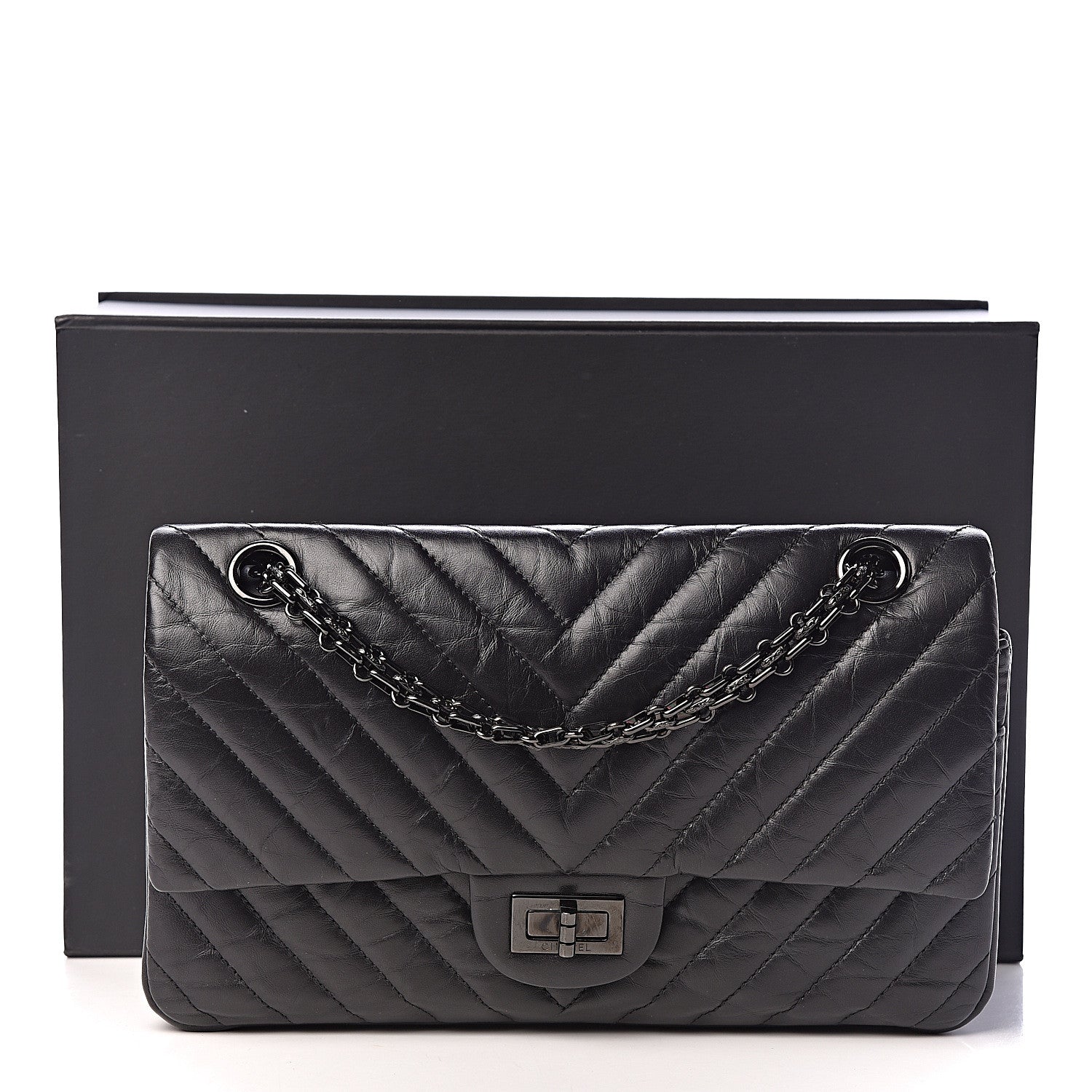 Chanel Aged Calfskin Chevron Quilted 2.55 Reissue 225 Flap So Black 11 of 11