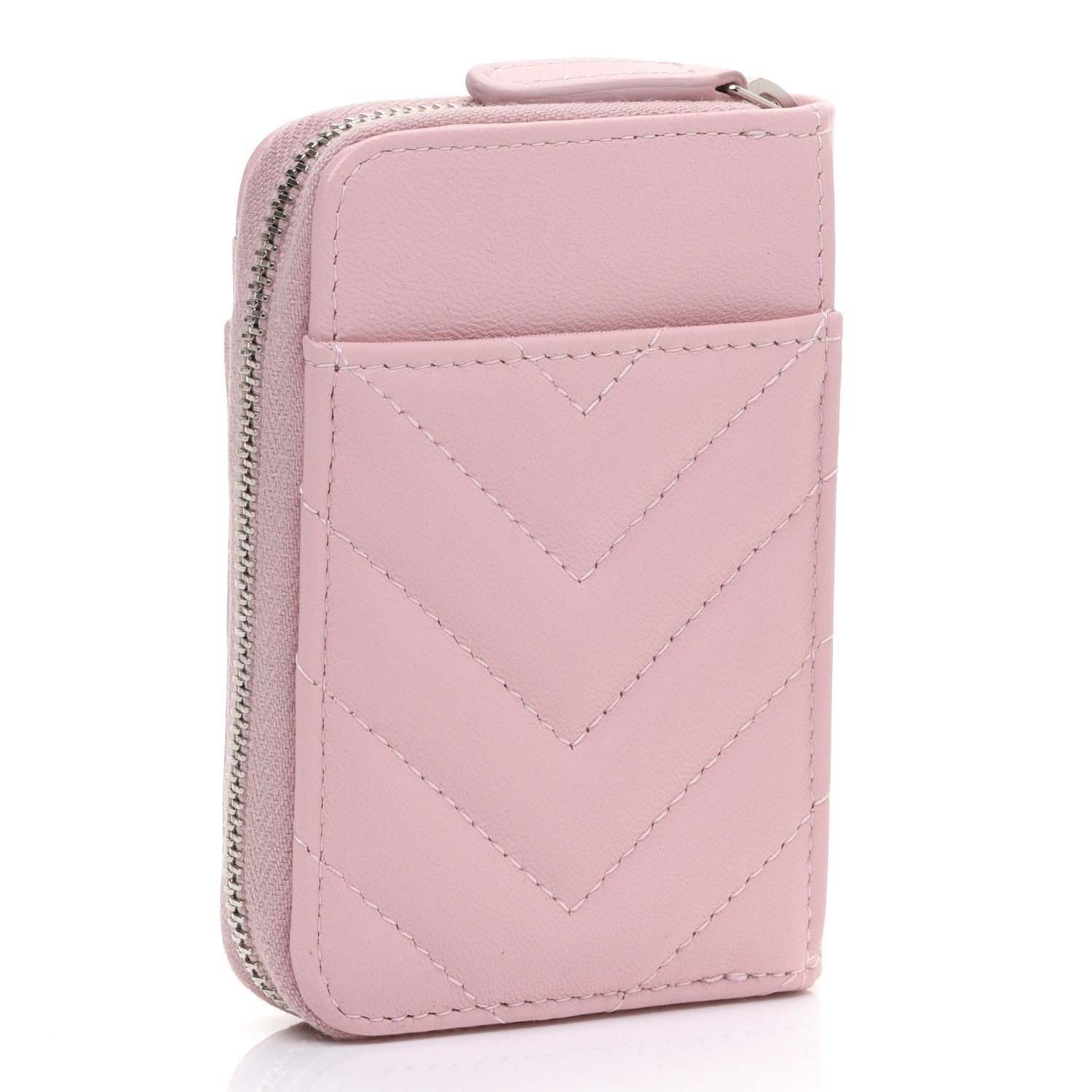 Chanel Lambskin Chevron Quilted Zip Card Holder Pink 3 of 8