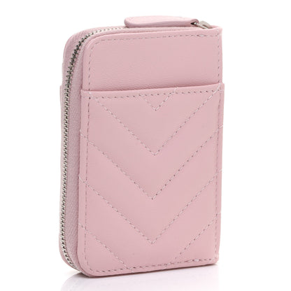 Chanel Lambskin Chevron Quilted Zip Card Holder Pink 3 of 8