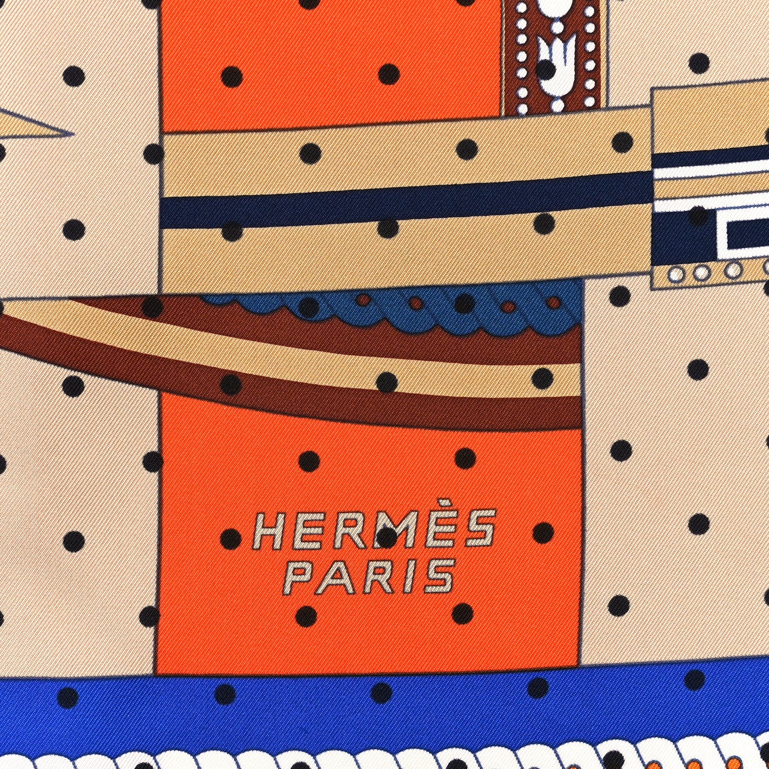 Hermes Silk La Berline Bayadere Scarf 90 Orange Beige Bleu 2 of 3