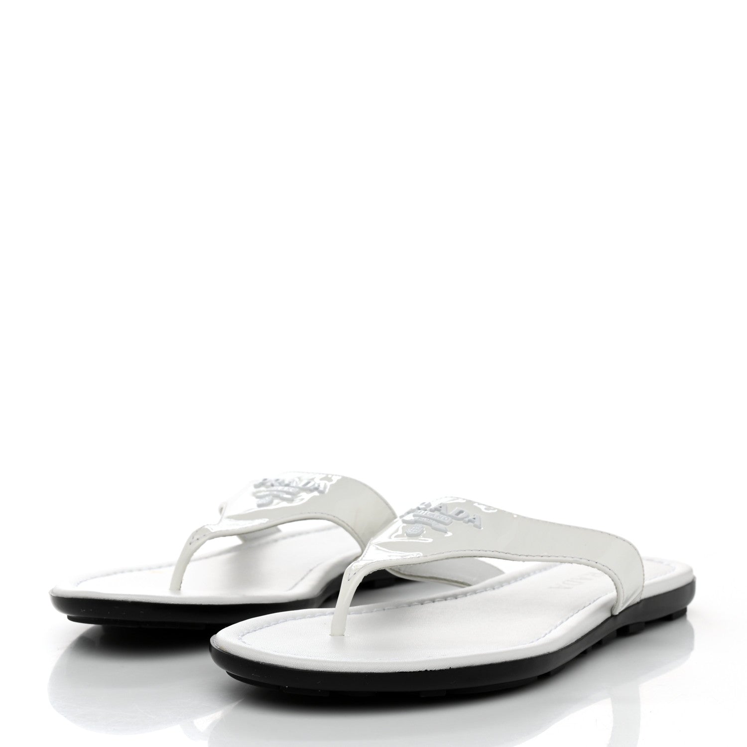 Prada Patent Calfskin Logo Thong Sandals 36.5 White 3 of 8