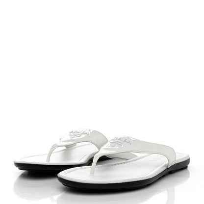 Prada Patent Calfskin Logo Thong Sandals 36.5 White 3 of 8