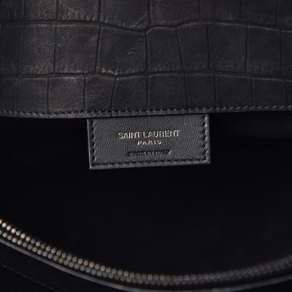 Saint Laurent Crocodile Embossed Suede Small Supple Sac de Jour Black 6 of 12