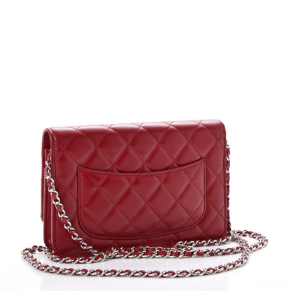 Chanel Lambskin Quilted Wallet On Chain WOC Red 3 of 8