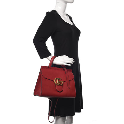 Gucci Calfskin Small GG Marmont Top Handle Bag Vulcanic Red 2 of 10