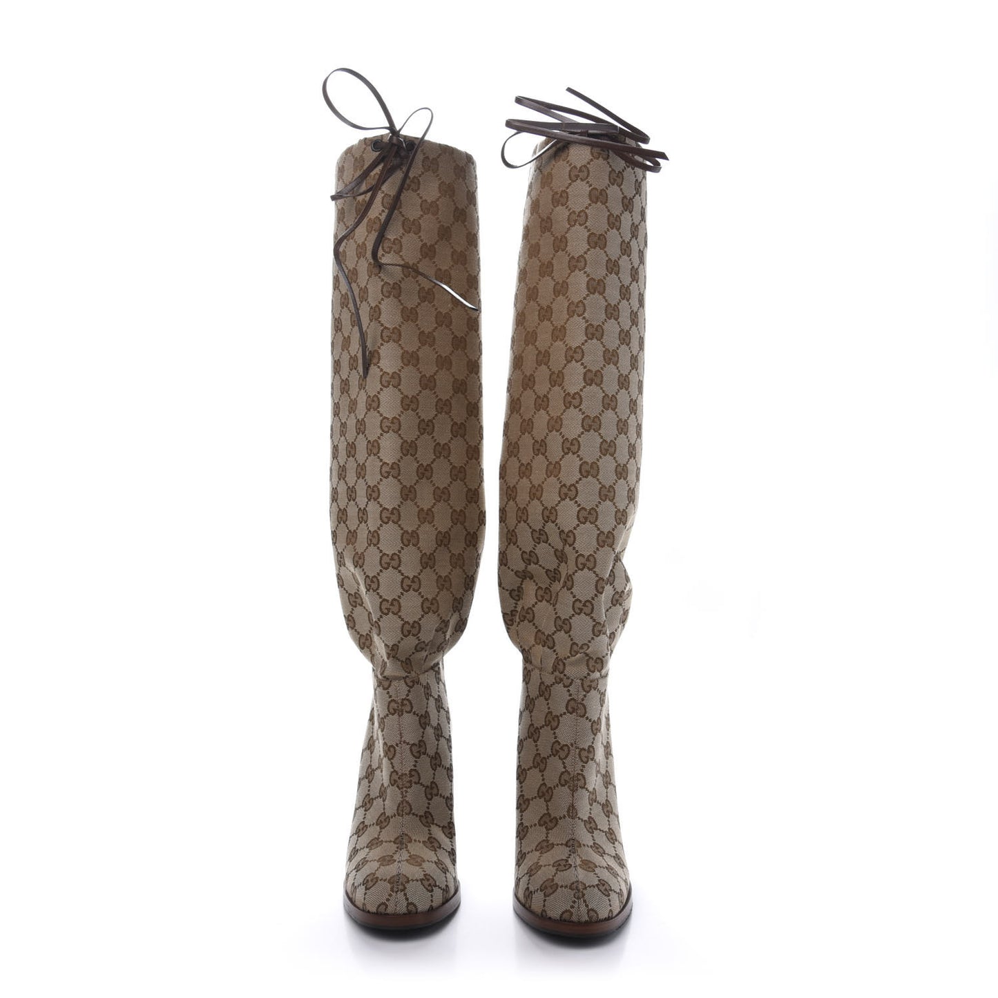 Monogram Malaga Kid Lisa Mid Heel Boots 38 Beige Ebony