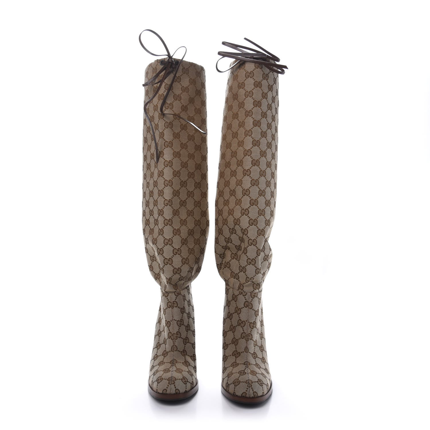 Gucci Monogram Malaga Kid Lisa Mid Heel Boots 38 Beige Ebony 2 of 9