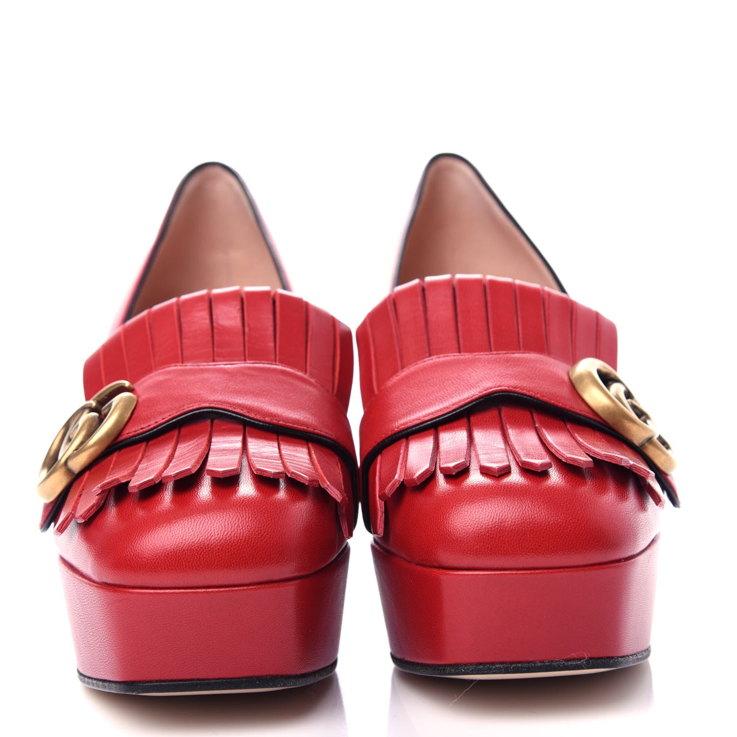 Gucci Malaga Kid GG Marmont Fringe Platform Loafer Pumps 36 Hibiscus Red 2 of 11