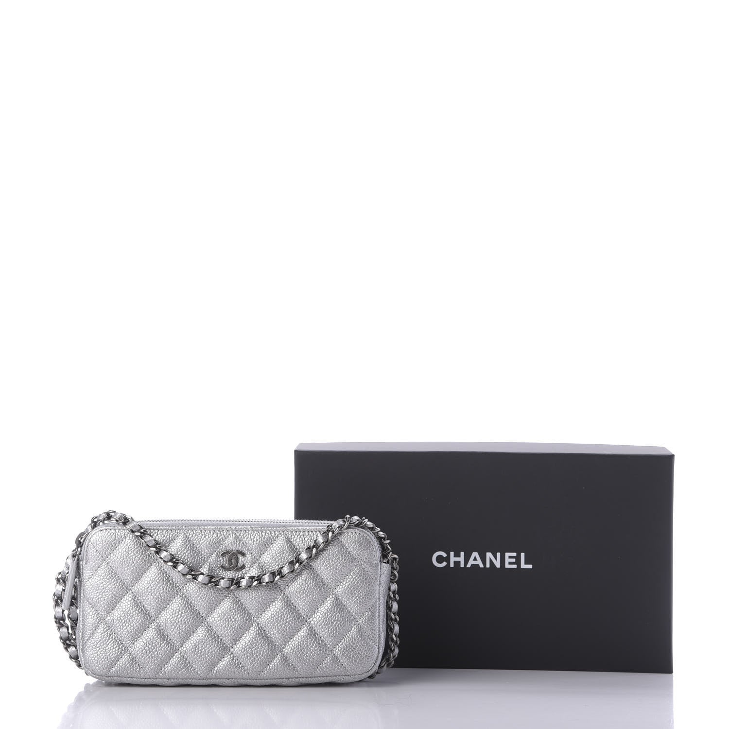 Chanel Metallic Caviar Quilted Small Clutch With Chain Silver 9 of 11
