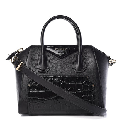 Givenchy Grained Calfskin Crocodile Embossed Inlay Small Antigona Black 1 of 10