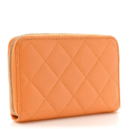 Chanel Lambskin Crystal Star Quilted Studded CC Zip Around Card Holder Wallet Orange 3 of 7