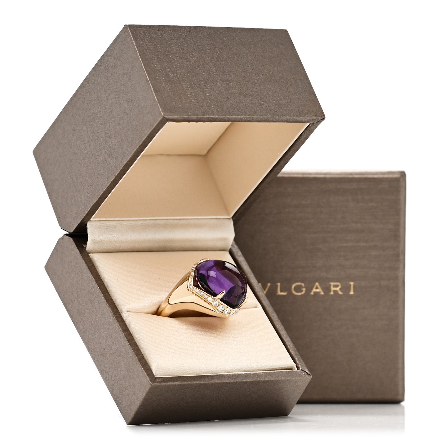 18K Yellow Gold Diamond Amethyst Sassi Ring 55 7.25