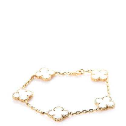 Van Cleef & Arpels 18K Yellow Gold Mother of Pearl 5 Motifs Vintage Alhambra Bracelet 4 of 8