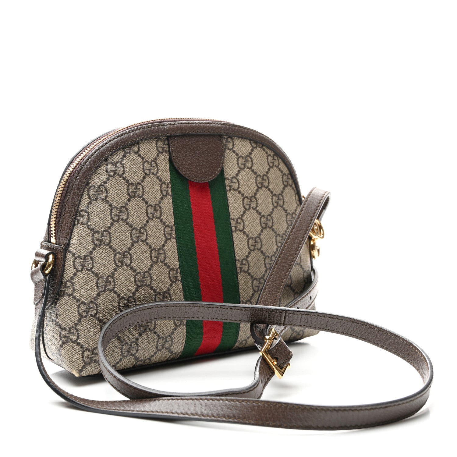 Gucci GG Supreme Monogram Textured Dollar Calfskin Web Small Ophidia Dome Shoulder Bag Beige Ebony New Acero 3 of 11