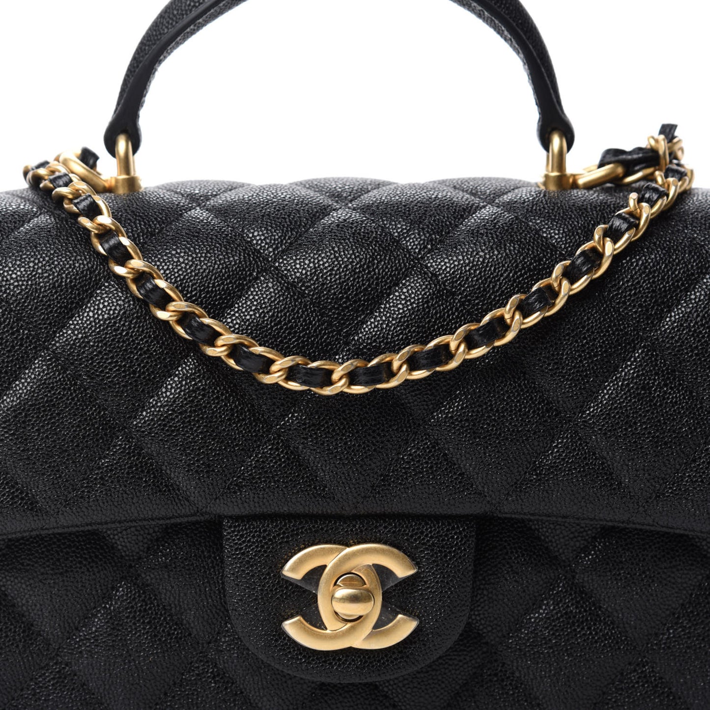 Caviar Quilted Mini Top Handle Rectangular Flap Black