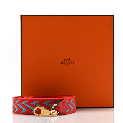 Hermes Toile Swift 25mm Sangle ZigZag Shoulder Strap Rouge de Coeur Bleu du Nord 4 of 4