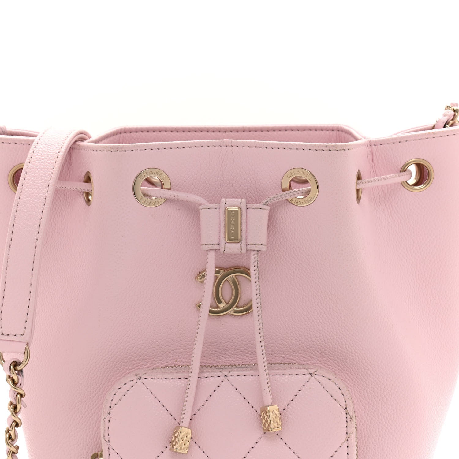 Chanel Caviar Quilted CC Pocket Bucket Bag Light Pink 8 of 16