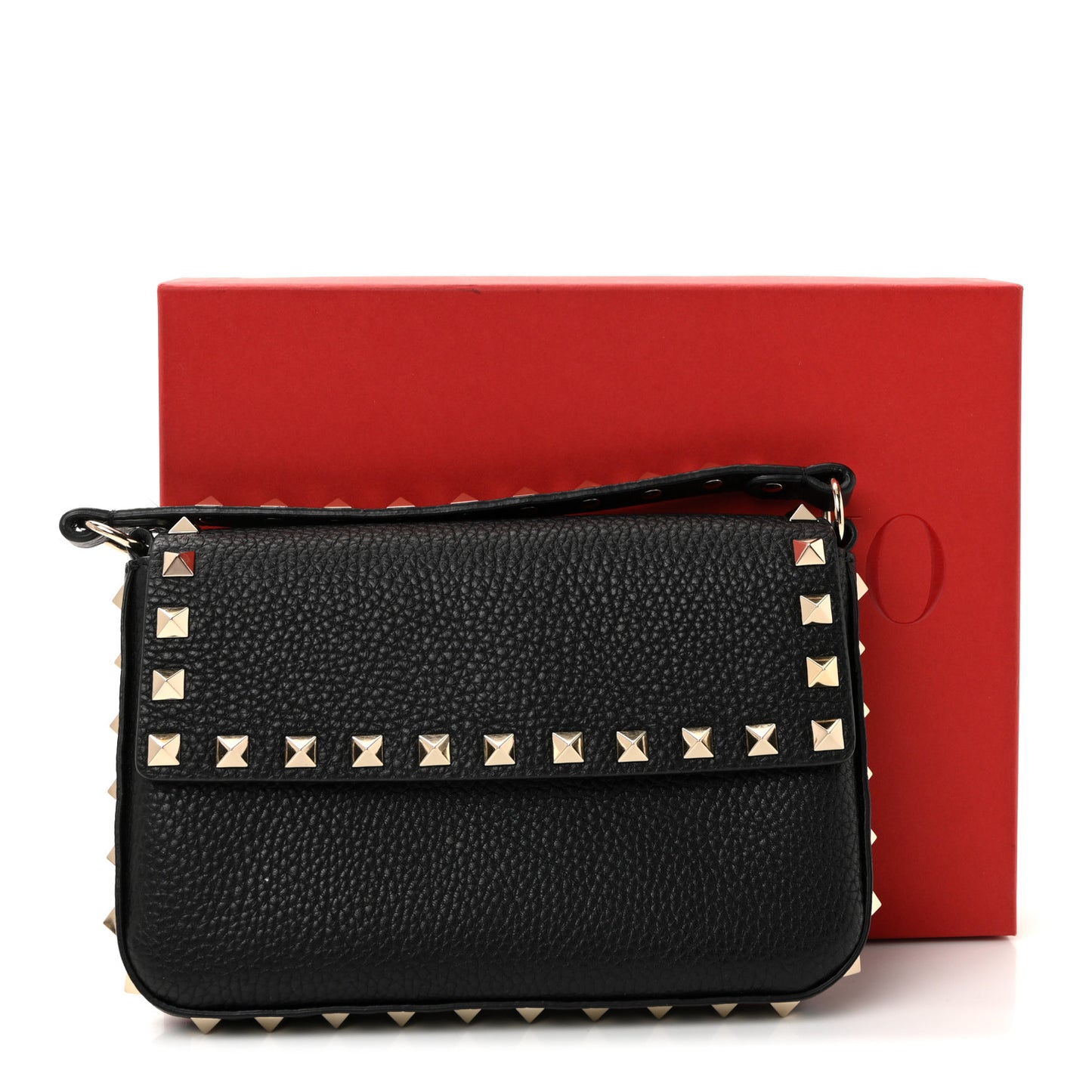 Grainy Calfskin Rockstud Crossbody Pouch Black