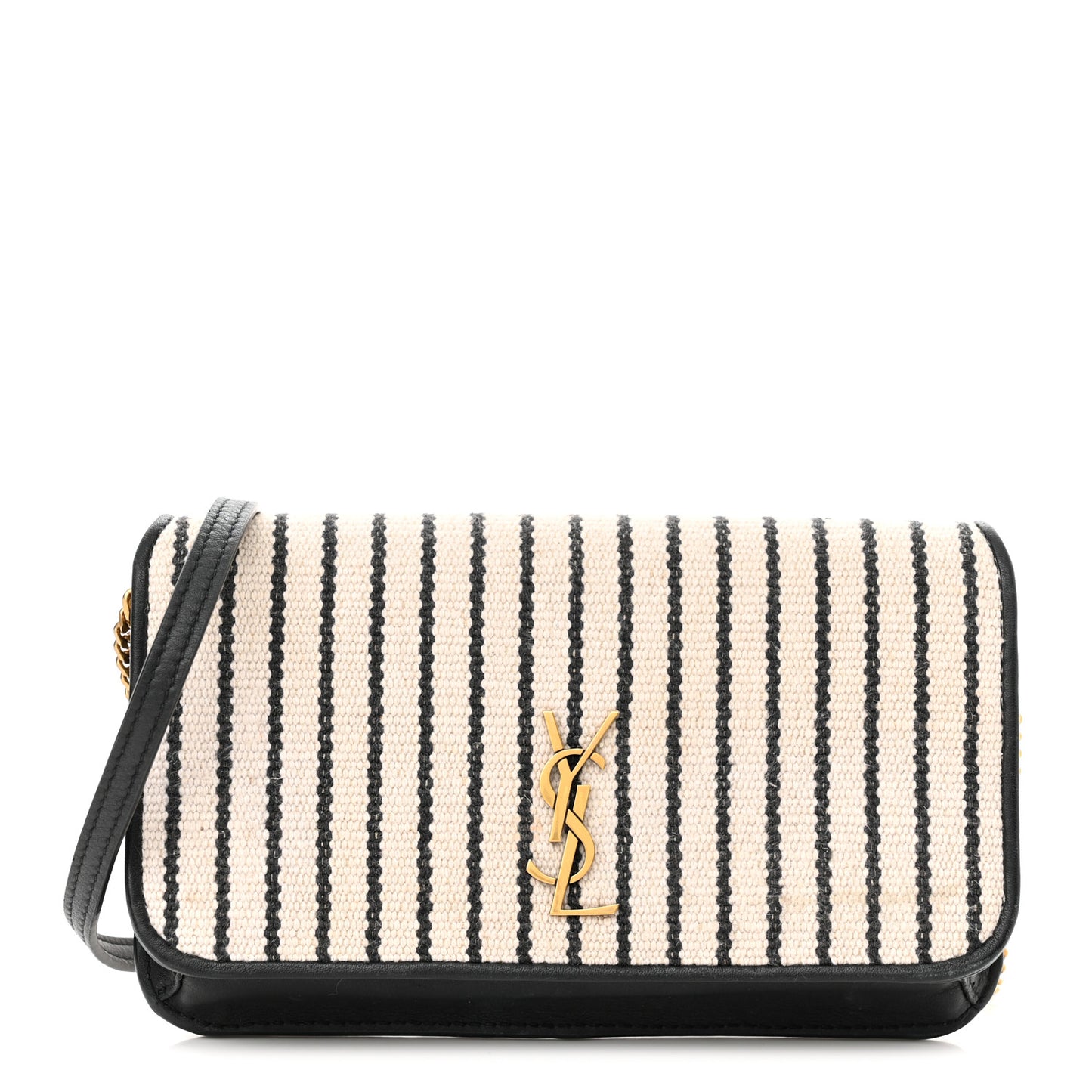 Canvas Striped Phone Holder Crossbody Beige Black