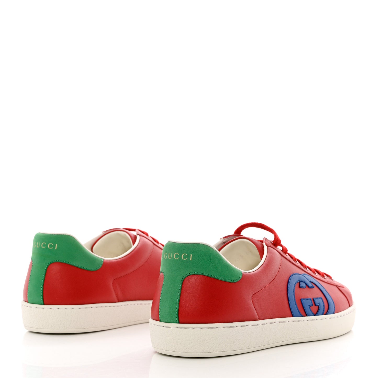Calfskin Nubuck Interlocking G Mens New Ace Sneakers 10 Hibiscus Red Rio Blue New Shamarock