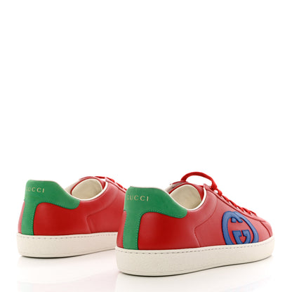 Gucci Calfskin Nubuck Interlocking G Mens New Ace Sneakers 10 Hibiscus Red Rio Blue New Shamarock 4 of 9
