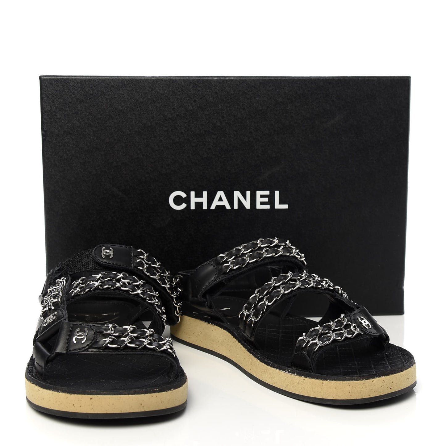 Lambskin Chain Sandals 37 Black