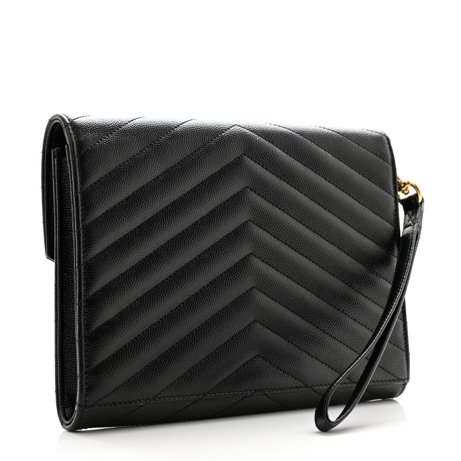 Saint Laurent Grain De Poudre Matelasse Chevron Monogram Envelope Clutch Black 3 of 9