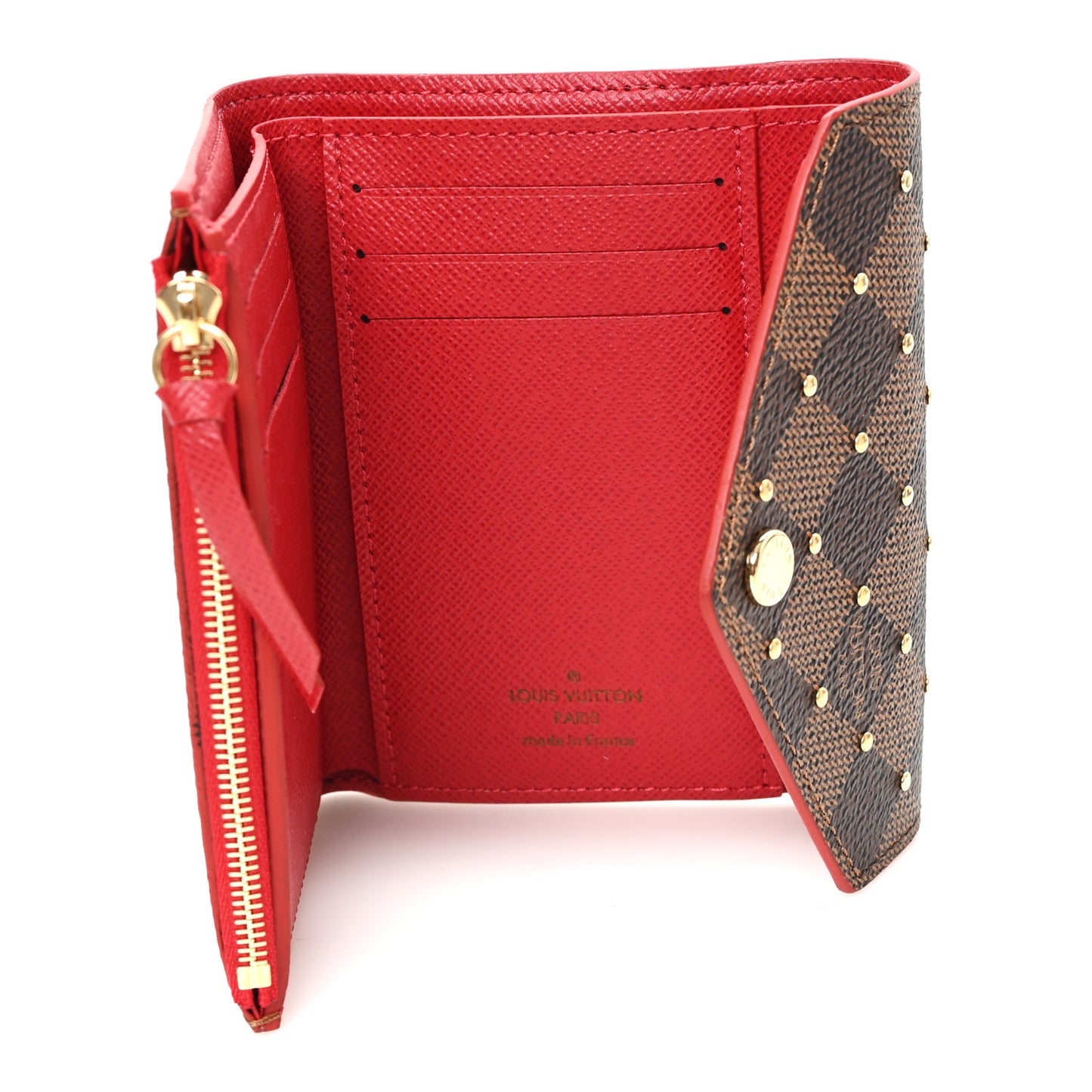 Damier Ebene Studded Victorine Wallet Cherry