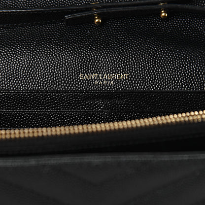 Saint Laurent Grain De Poudre Matelasse Chevron Monogram Chain Wallet Black 7 of 13