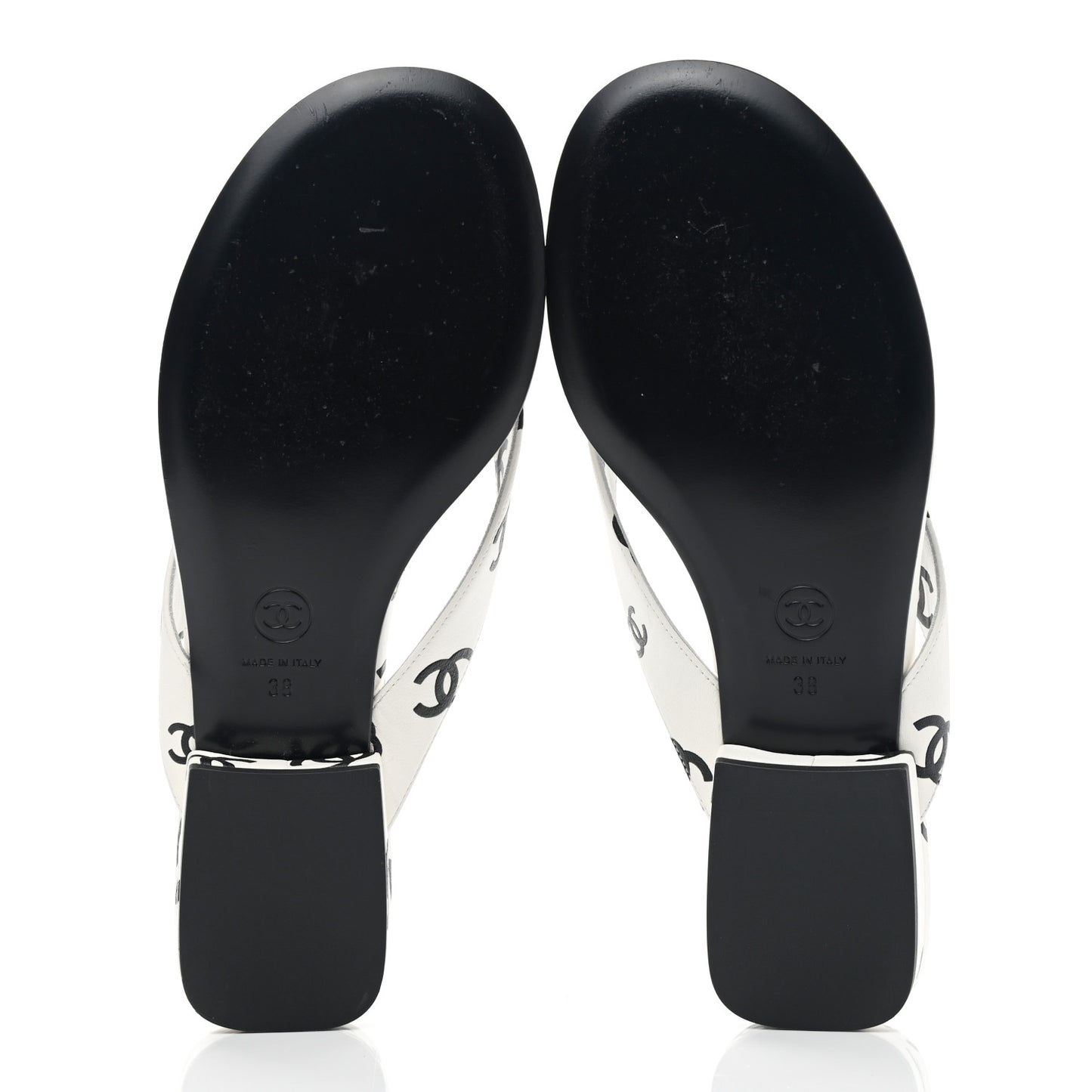Lambskin Printed CC Thong Sandals 38 White Black