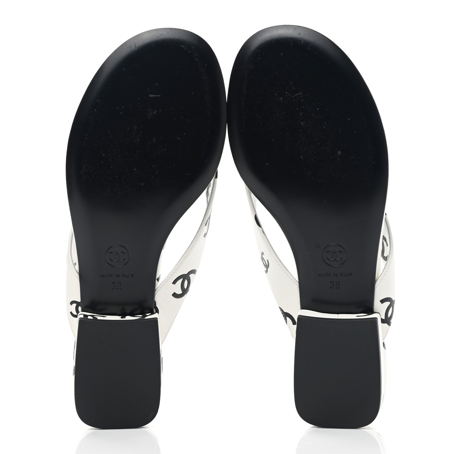 Chanel Lambskin Printed CC Thong Sandals 38 White Black 5 of 9