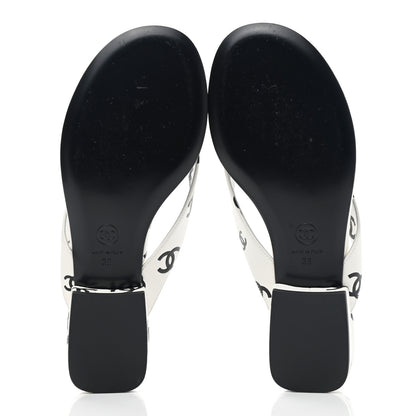 Chanel Lambskin Printed CC Thong Sandals 38 White Black 5 of 9