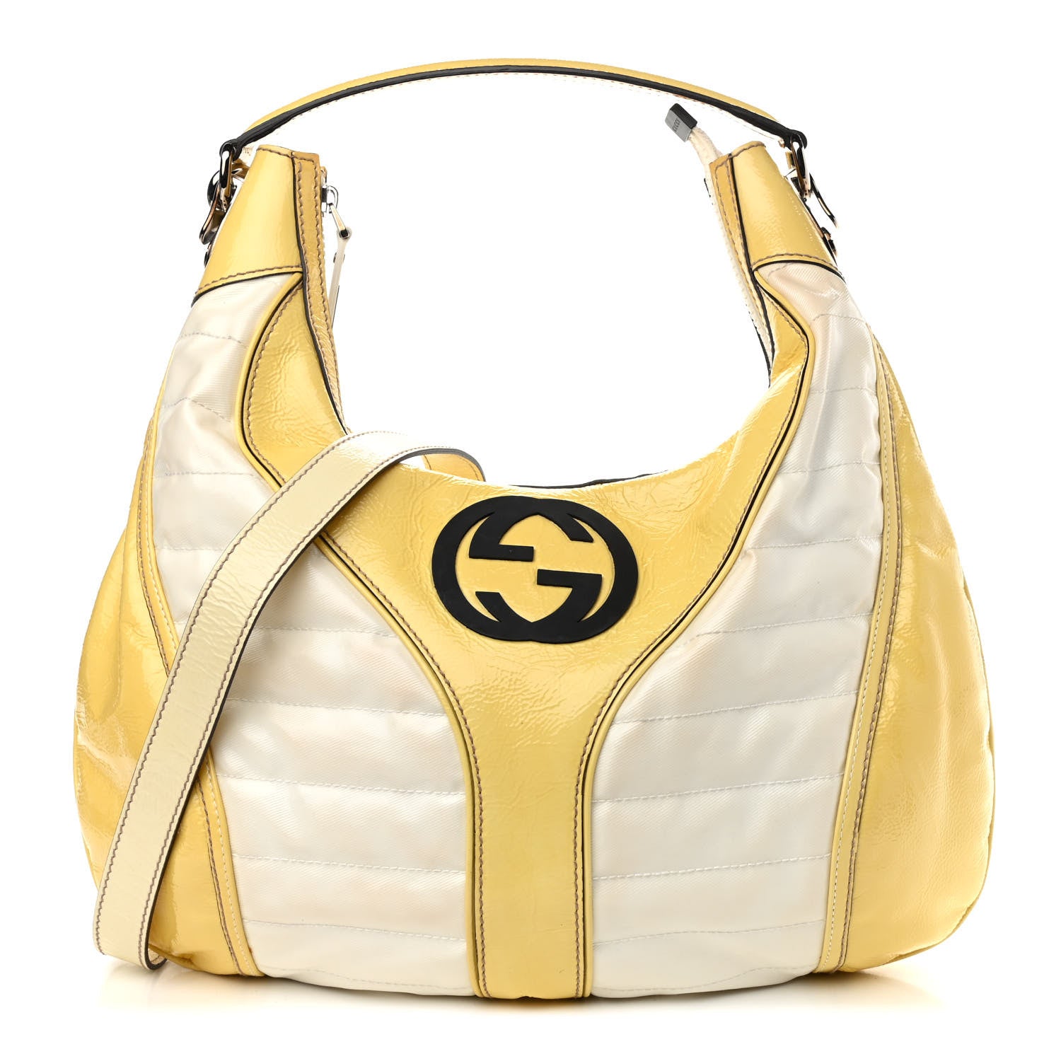 Gucci Patent Calfskin Medium Snow Glam Hobo Yellow White 1 of 13