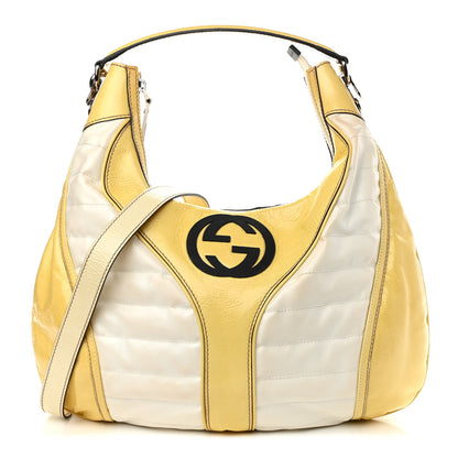 Gucci Patent Calfskin Medium Snow Glam Hobo Yellow White 1 of 13
