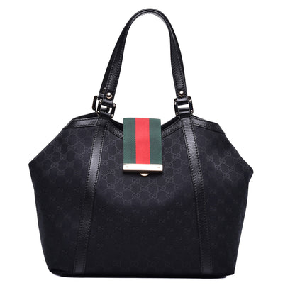 Gucci Monogram Medium New Ladies Web Tote Black 1 of 9
