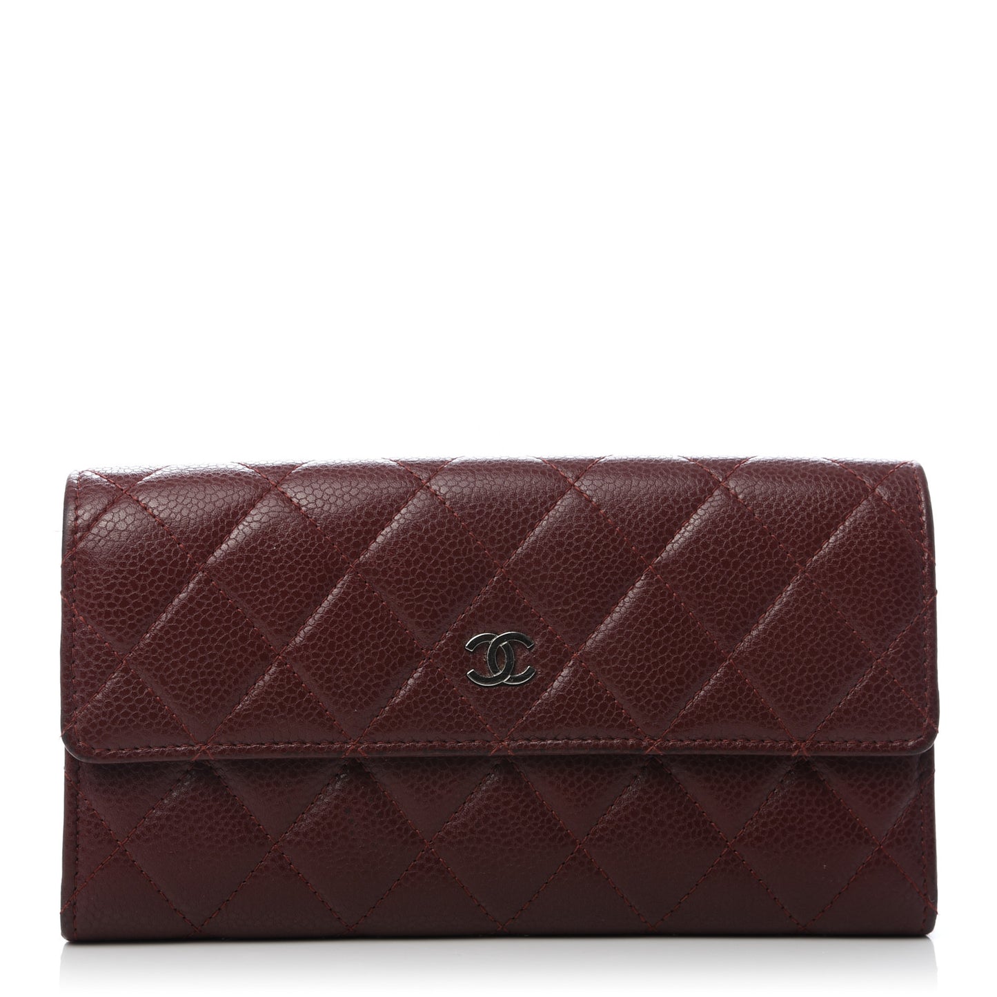 Caviar Quilted Large Gusset Flap Wallet Dark Red