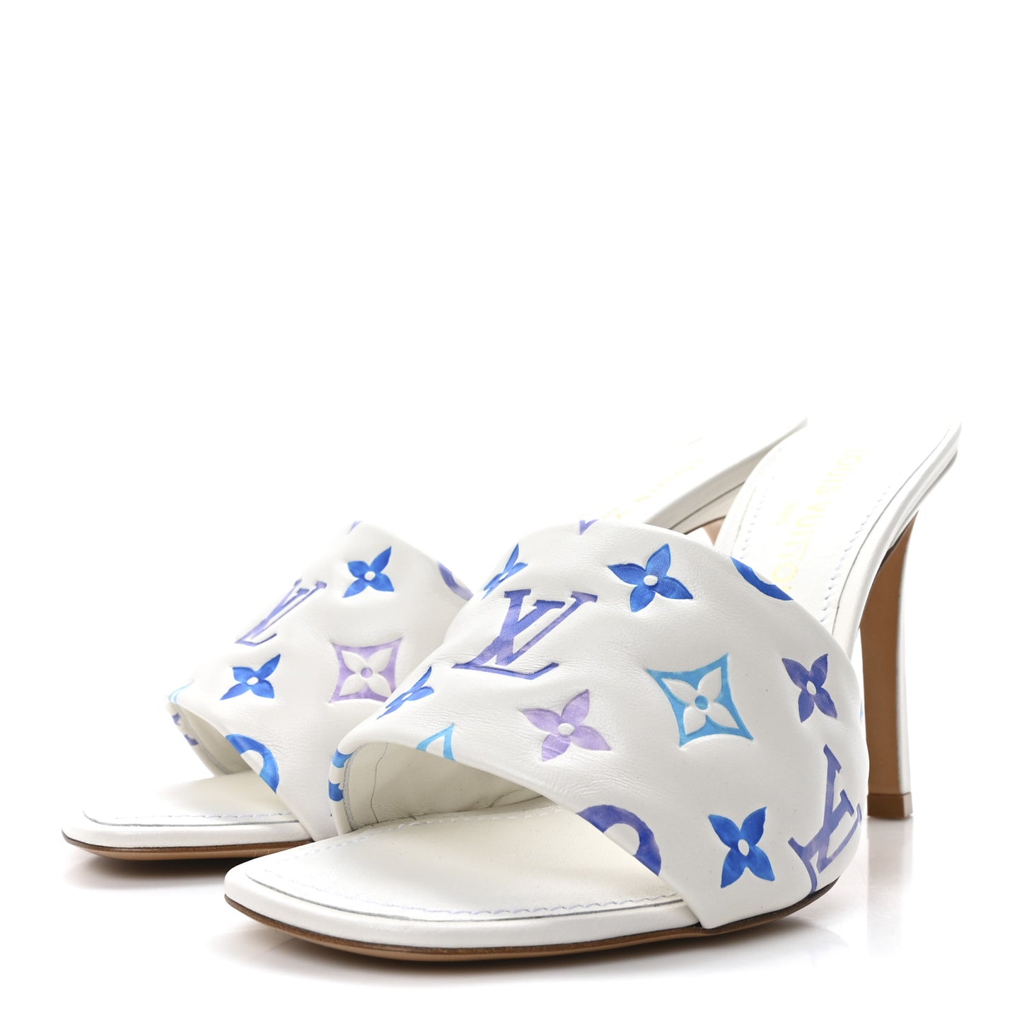 Lambskin Embossed Monogram By The Pool Revival High Heel Mules 41 White Blue Purple