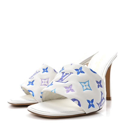 Louis Vuitton Lambskin Embossed Monogram By The Pool Revival High Heel Mules 41 White Blue Purple 4 of 9